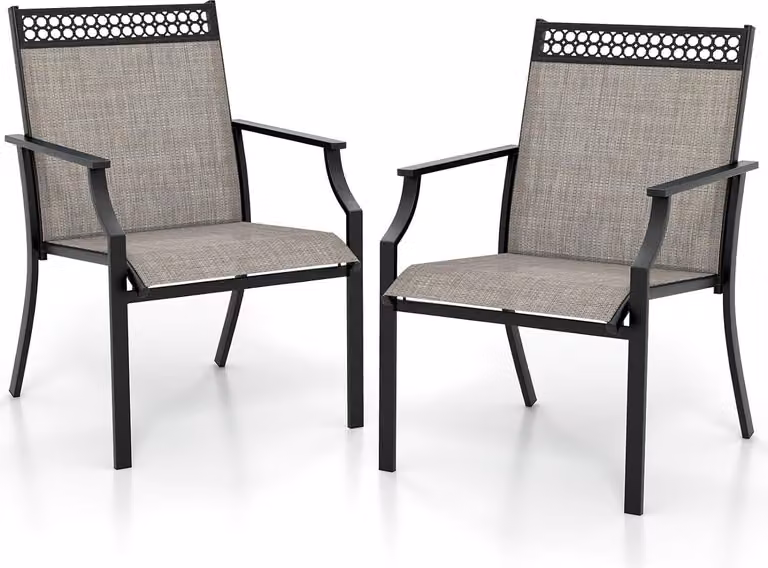 KOMFOTTEU Set da 2 sedie da giardino, sedie da terrazza con braccioli, sedie da balcone con struttura in metallo, portanti fino a 150 kg, sedie da pranzo per patio e terrazza (caffè)