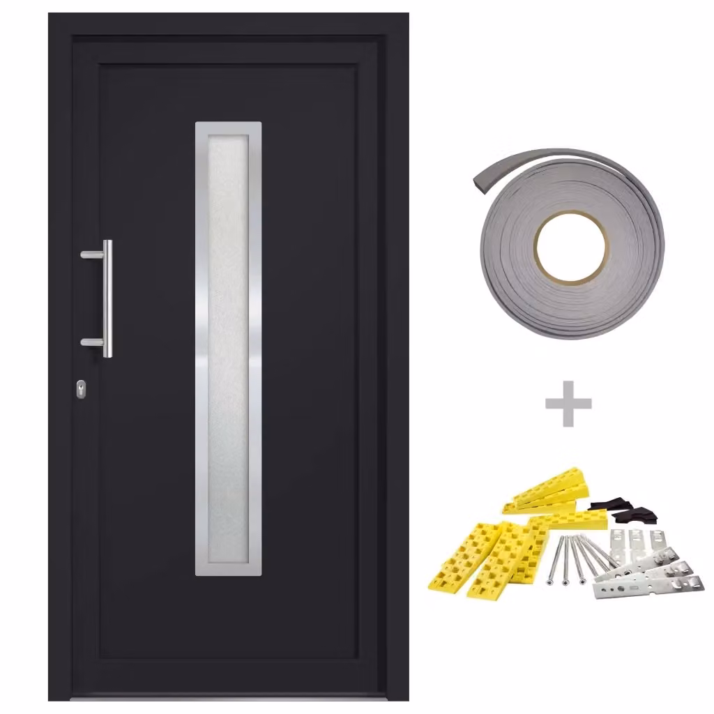 Porta di Ingresso Moderna vidaXL con Inserti in Vetro in Acciaio e Alluminio, Antracite e Bianco, L: 108 cm, H: 208 cm – 2