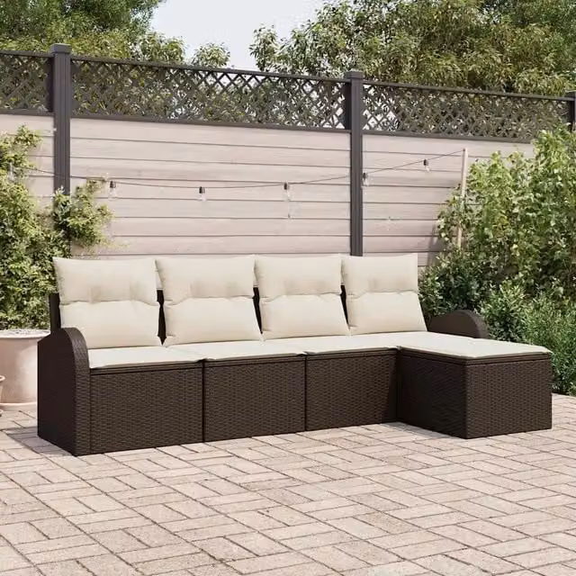 Set di divani 5 pz Marrone e bianco polyrattan 3354667