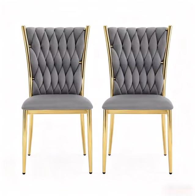 Set di 2 Sedie da Pranzo in Velluto con Schienale Alto e Struttura in Metallo, Colore Grigio Scuro e Oro, Dimensioni 47x94,5x59,5 cm
