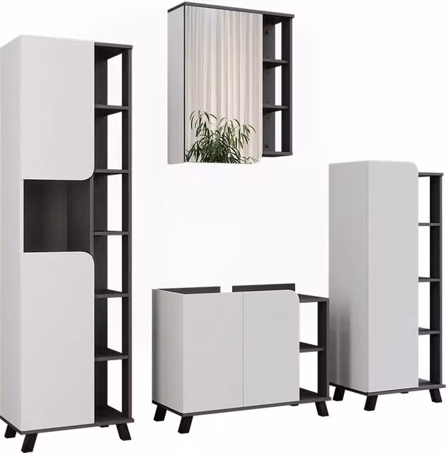 Set di mobili da bagno Karen Antracite/Bianco 4 pezzi Vicco