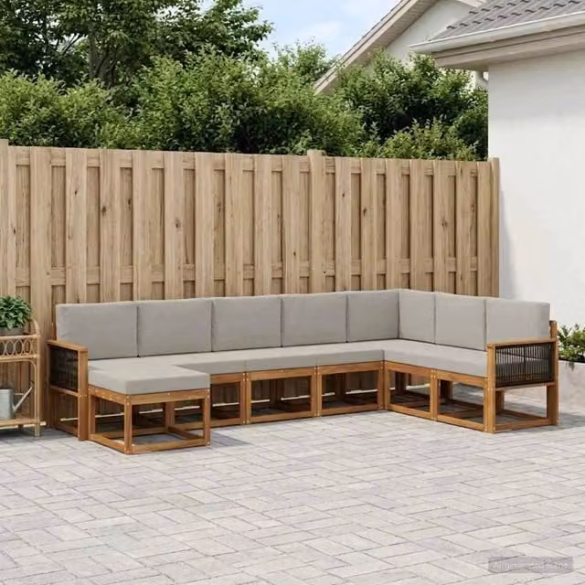 Set di divani da esterno 8 pz Naturale e Grigio Chiaro 3385452
