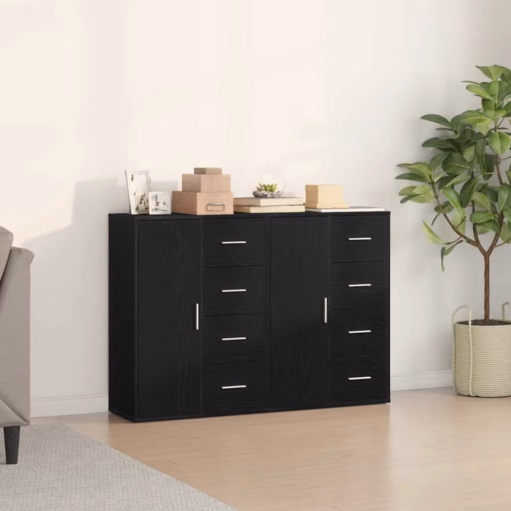 Set di 2 credenze vidaXL in legno ingegnerizzato Rovere Nero, stile moderno, L 60 cm x P 31 cm x H 84 cm