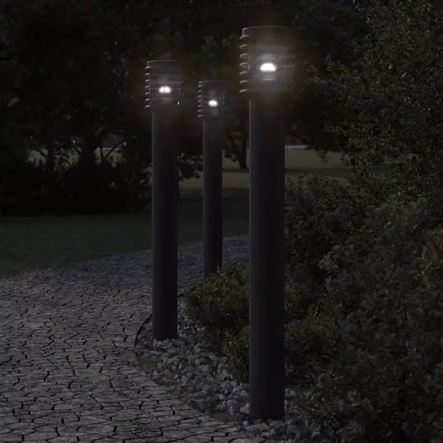 Set di 3 lampade da terra per esterni vidaXL in acciaio inox e plastica, colore nero, Altezza: 110 cm