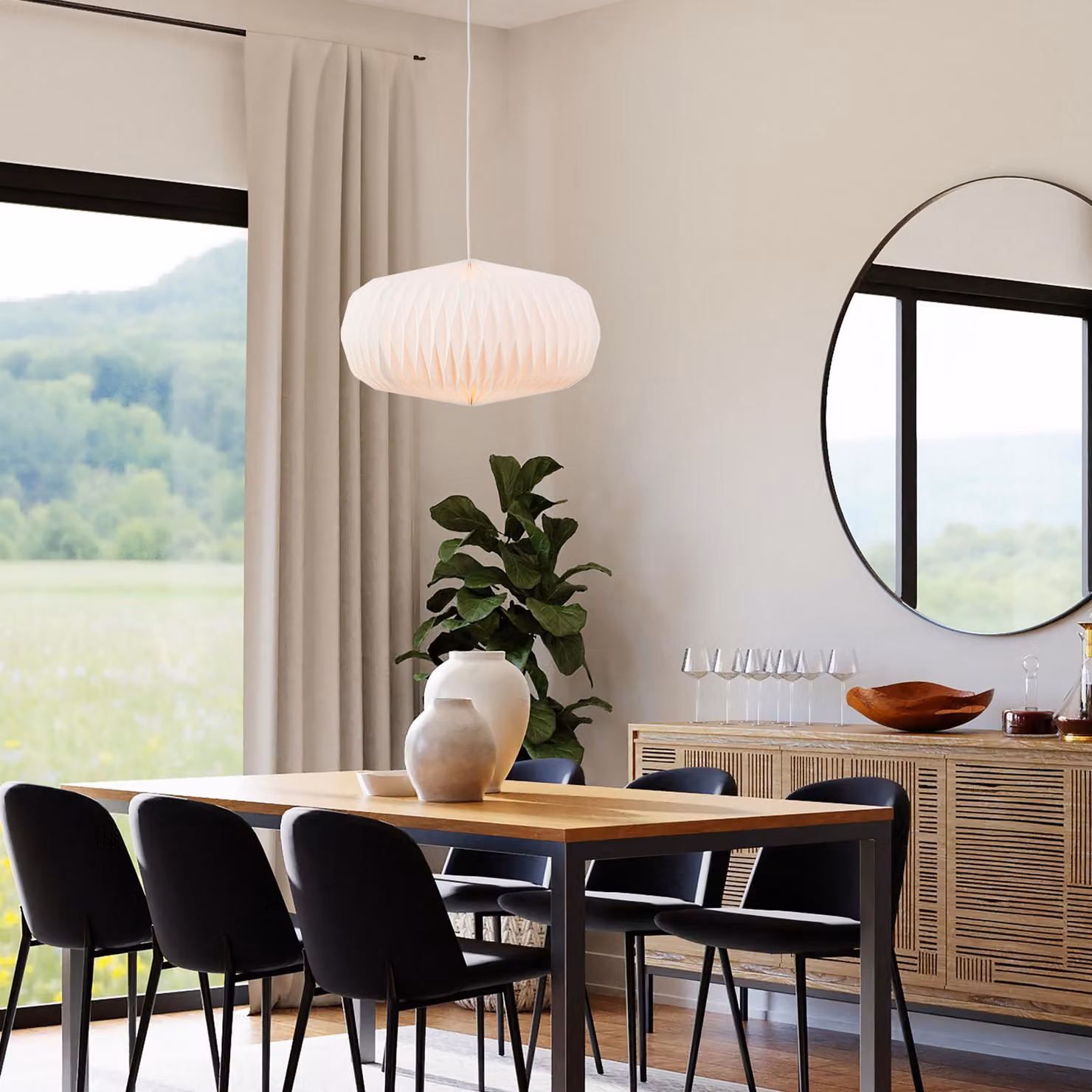 Lampada a sospensione, Ø 44 cm, altezza 151 cm, E27, accorciabile, carta/metallo, bianco