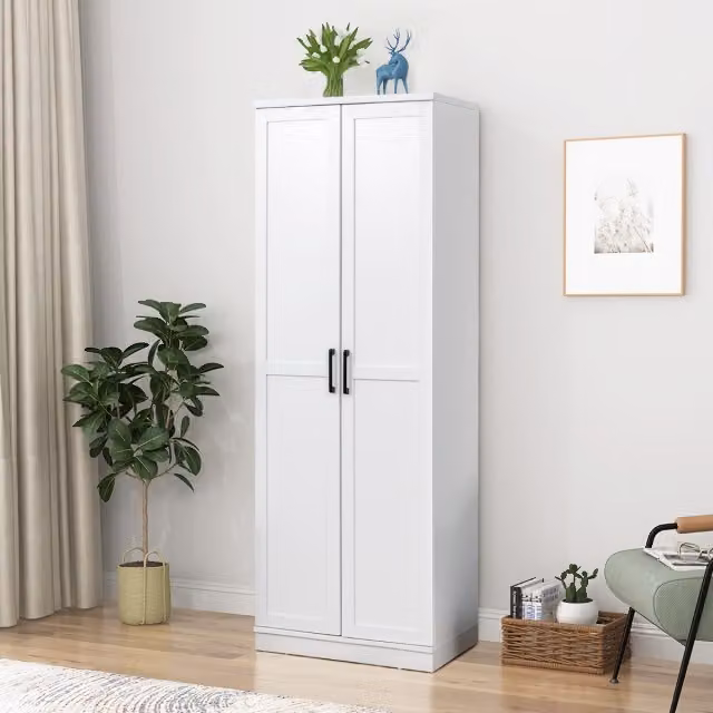 Mobile dispensa alto Costway bianco con 2 ante e mobile sospeso da parete in legno MDF per cucina, bagno o lavanderia