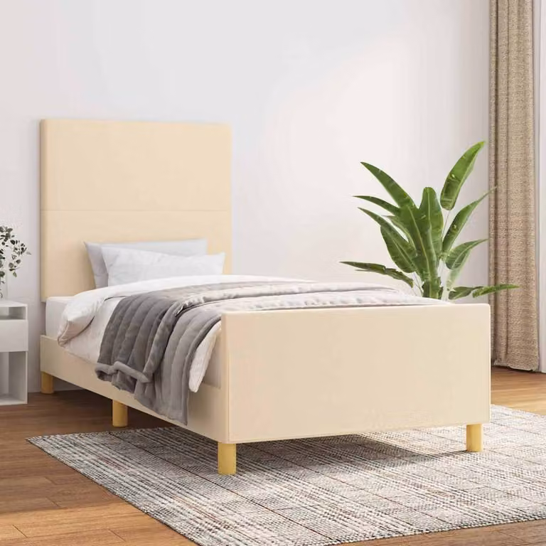 vidaXL Giroletto senza Materasso in Tessuto Beige con Struttura in Legno di Larice L/P/H: 90 x 200 cm
