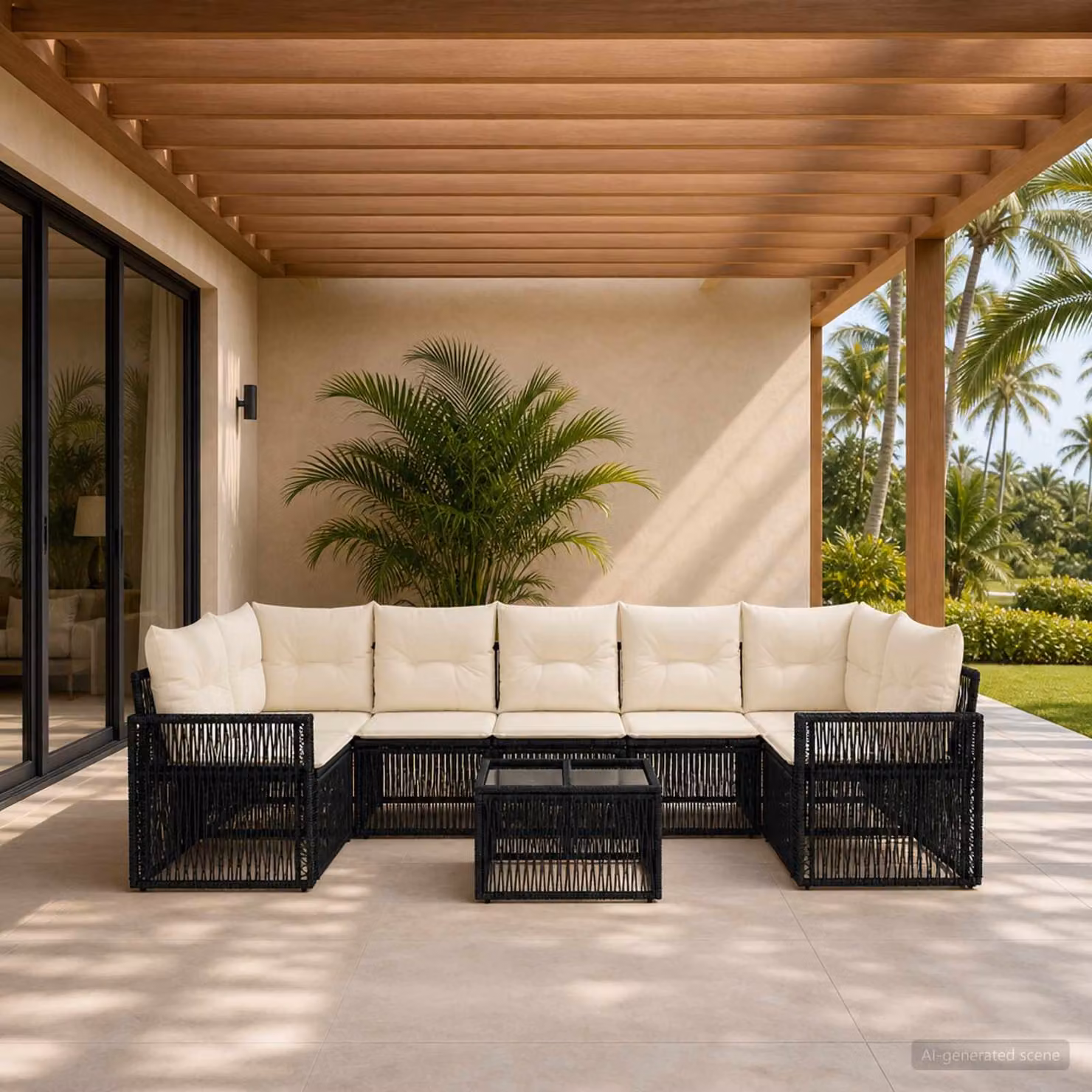 Set Divano da Giardino vidaXL 8 pz Nero con Cuscini e Tavolino in Polyrattan e Metallo