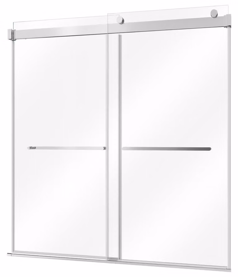 Pannello doccia senza telaio per vasca da bagno SucceBuy, dimensioni 1524x1524 mm, vetro temperato trasparente da 8 mm, porta scorrevole a due ante con maniglie in acciaio inossidabile e rivestimento nanotecnologico, adatto sia per vasche da bagno che per