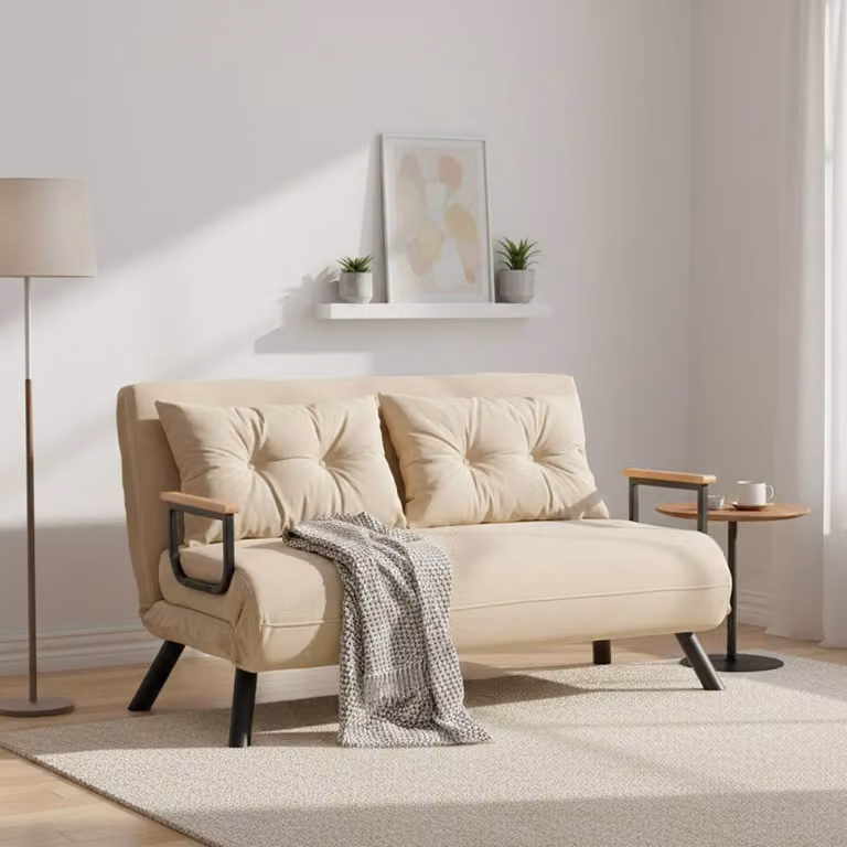 Calvin - Divano Letto 2 Posti, 133x78 cm Beige, Contenitore