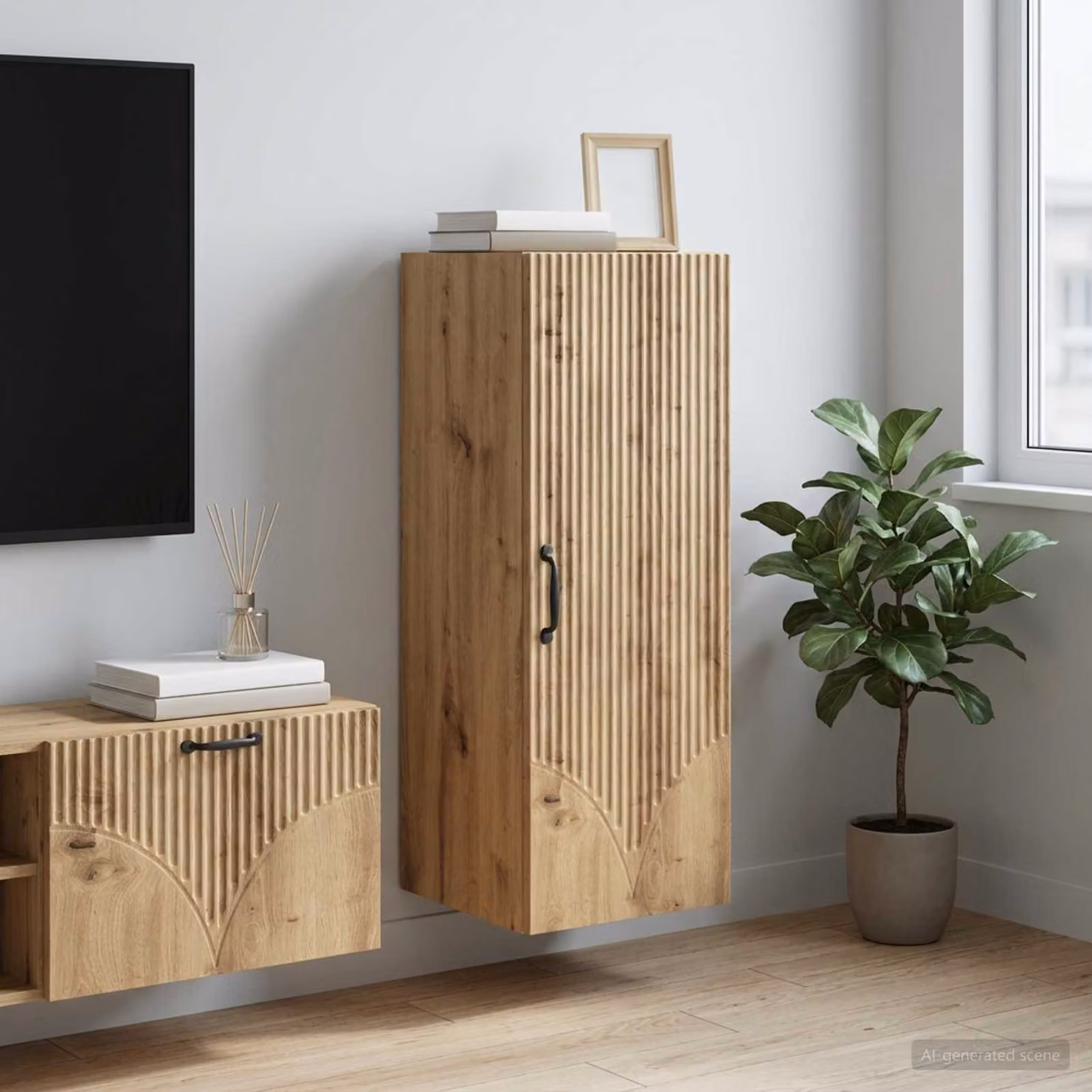 Mobiletto a muro vidaXL in legno color rovere marrone con ante a battente e ripiani interni, L/P/H: 33 x 34,5 x 90 cm
