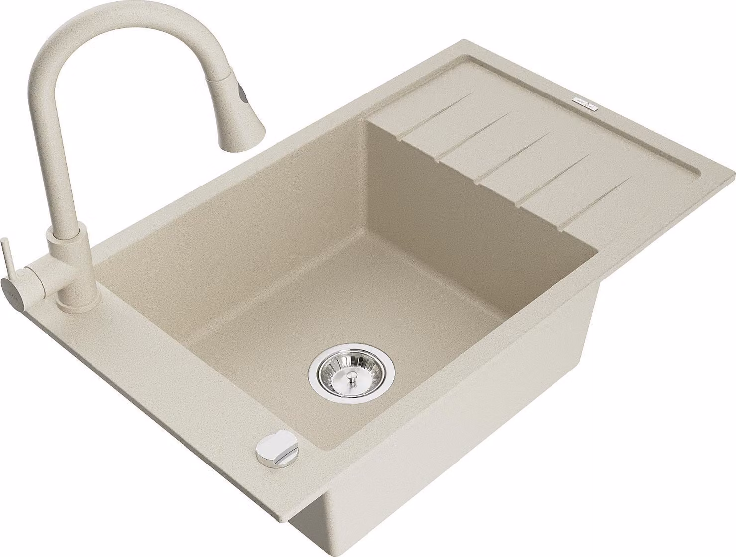 Mexen Elias lavello in granito a 1 vasca con scolapiatti e rubinetto da cucina Elia, beige - 6511-69-670101-69