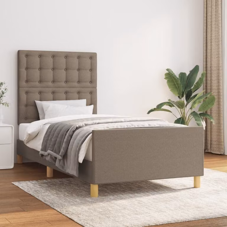 The Living Store Struttura letto con testiera Taupe 90x190 cm in tessuto