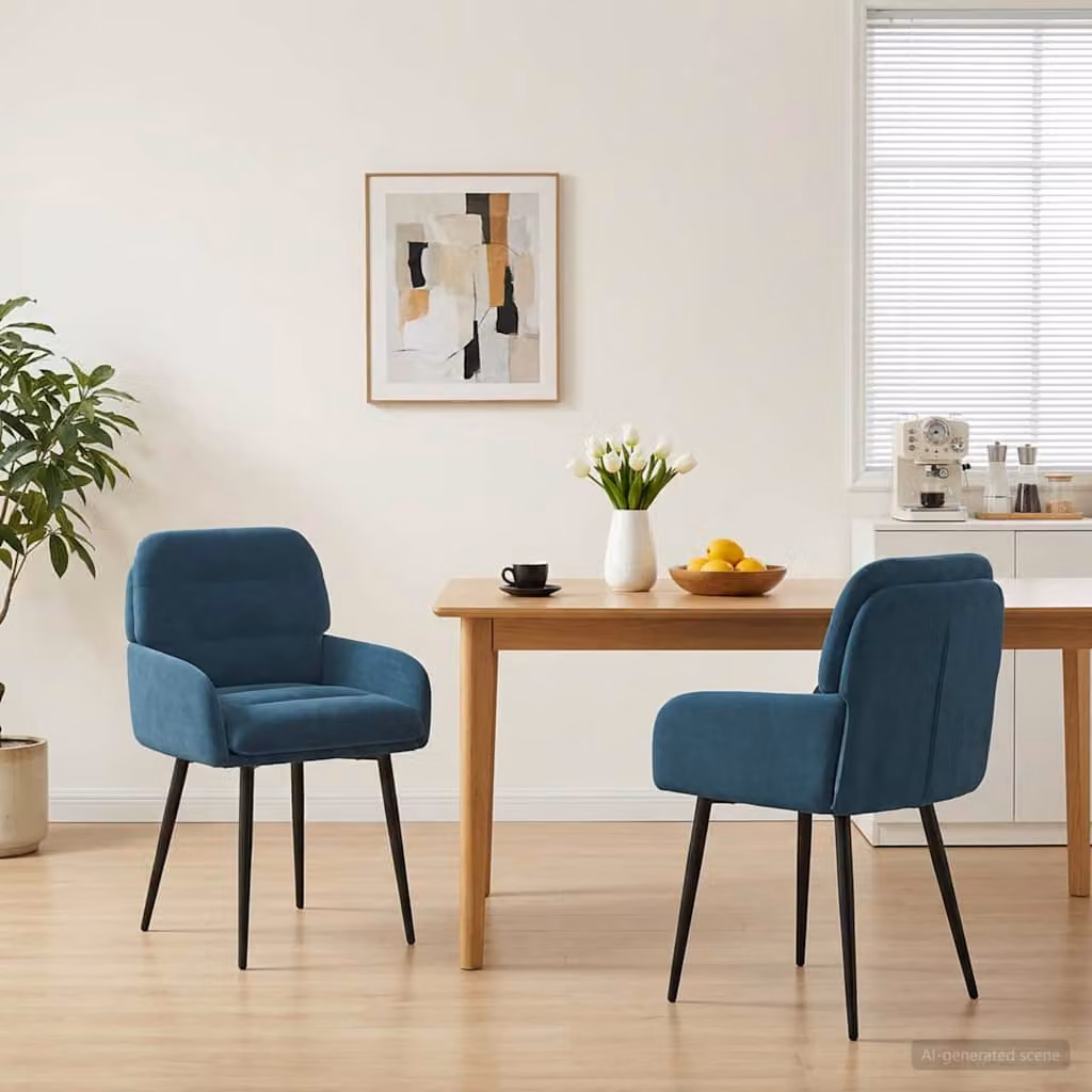 Set di 2 sedie da pranzo vidaXL in velluto blu con struttura in metallo, L/P/H: 59 x 59,5 x 90 cm