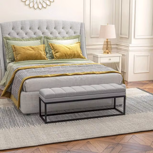 Panca imbottita 120x34x40 cm con seduta trapuntata in poliestere grigio chiaro