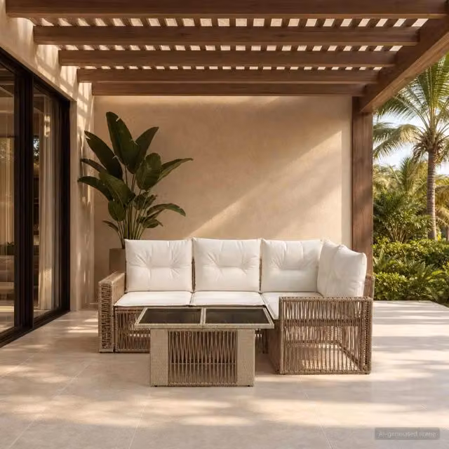 Set Divano da Giardino 5 pz Beige e Bianco Crema polyrattan 3436788