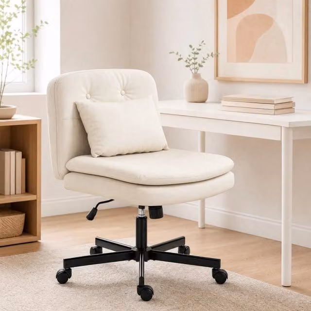 Sedia da ufficio ULEVR senza braccioli beige, altezza regolabile 47-57 cm, girevole 360¡ã con ruote