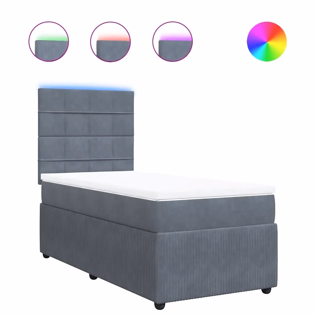 Letto con Giroletto a Molle e Materasso Ibrido vidaXL in Velluto Grigio e Bianco L/P/H: 90 x 190 cm – 2
