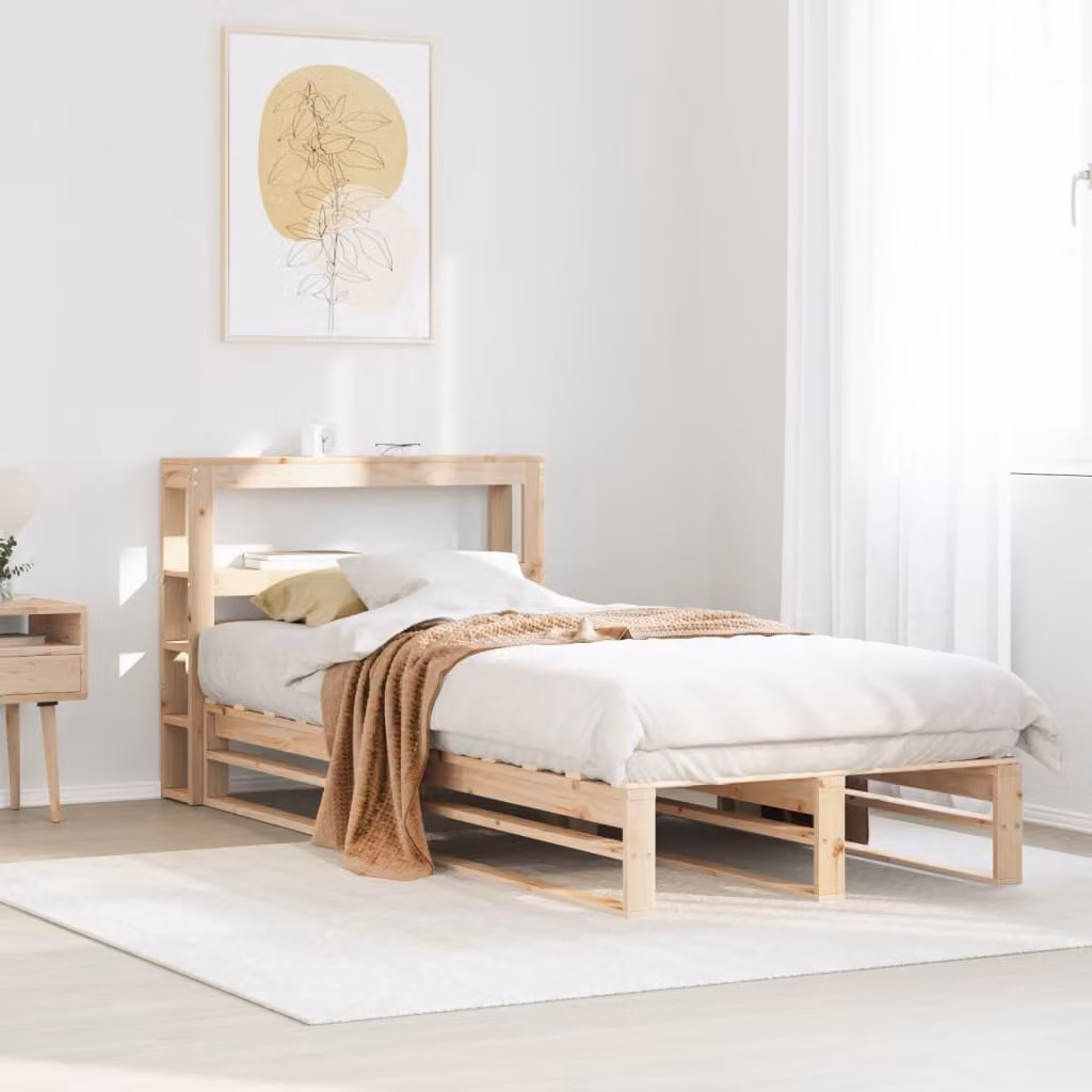 Letto in legno massello di pino vidaXL con ripiani laterali stile rustico L/P/H: 190 x 90 x 209 cm