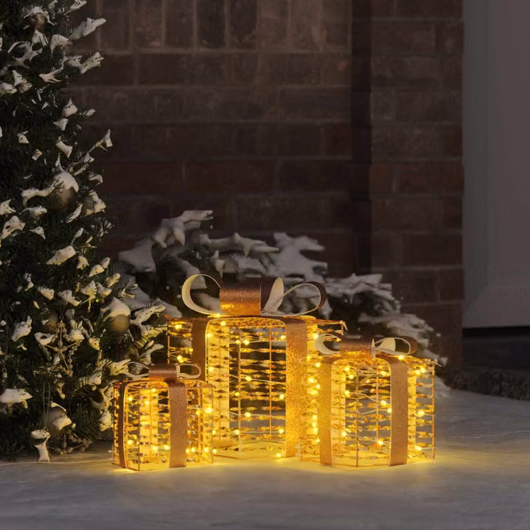 vidaXL Scatola regalo di Natale illuminata 3 pz 150 LED Bianco caldo