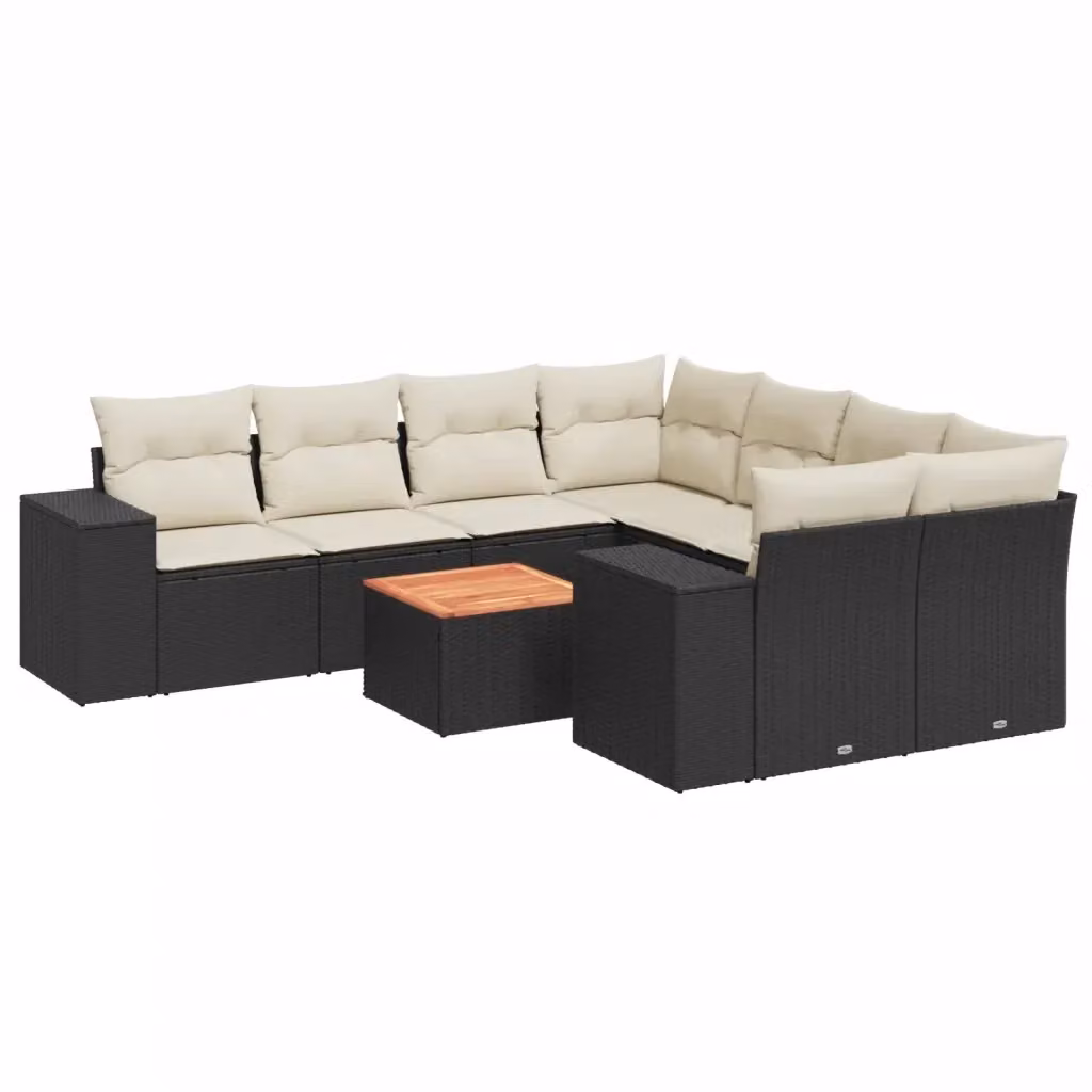 vidaXL Set Divani da Giardino a L 9 pz in Polyrattan Nero con Cuscini e Tavolino – 2