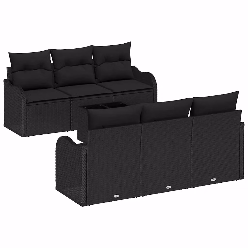 Set da giardino vidaXL composto da 7 pezzi con divano da 3 posti, tavolino e cuscini con contenitore, colore nero – 2