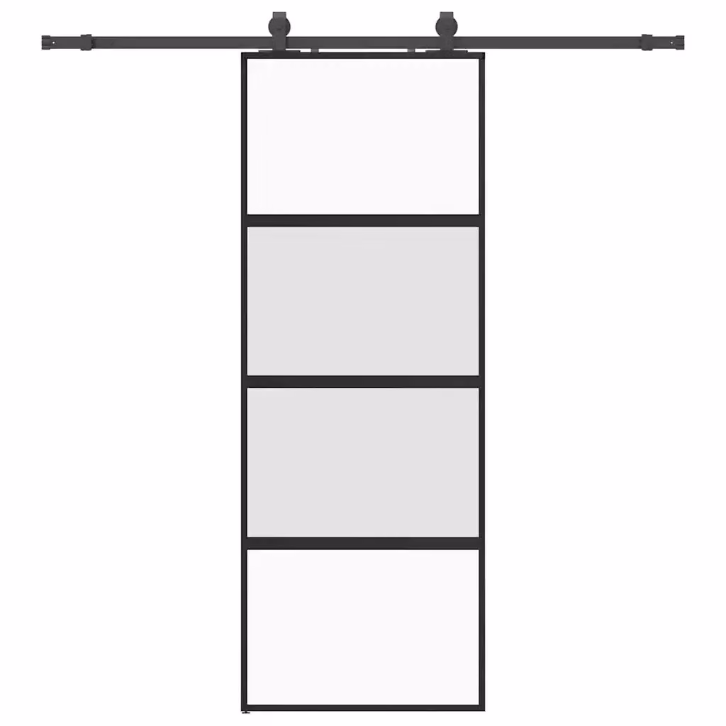 Porta Scorrevole Moderna vidaXL in Vetro Trasparente con Ferramenta Nera L: 76 cm, H: 205 cm – 2