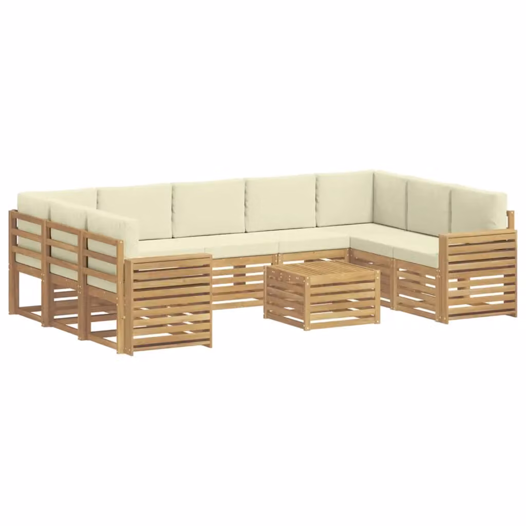 Set di divani da esterno a L vidaXL in legno di acacia con cuscini Bianco e Beige – 2