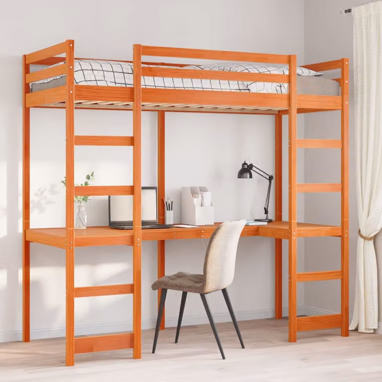 vidaXL Giroletto Soppalco in Legno di Pino Rustico Marrone Cera L: 190.5 cm, P: 75 cm, H: 195.5 cm