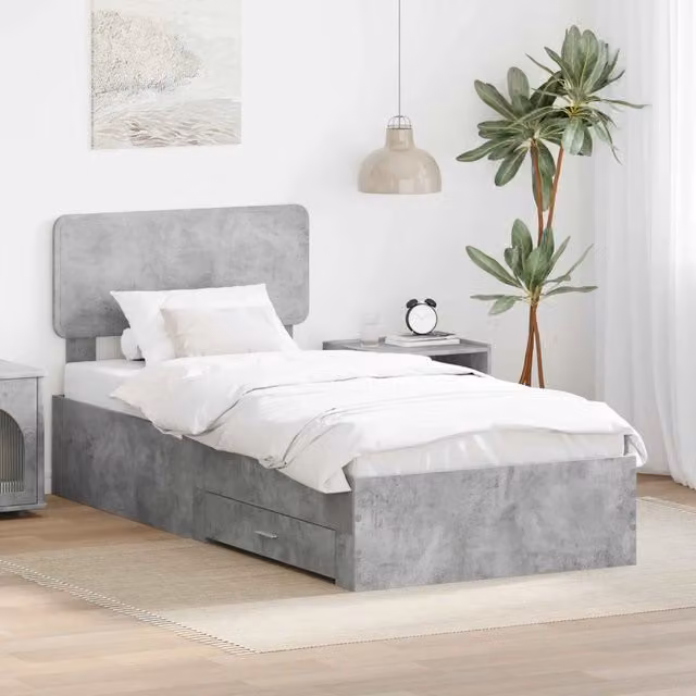 Struttura letto con cassetto vidaXL in legno ingegnerizzato Grigio, L/P/H: 100 x 200 x 90 cm