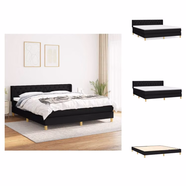 vidaXL Letto a molle con materasso nero 160x200 cm in tessuto - Letti e strutture letto