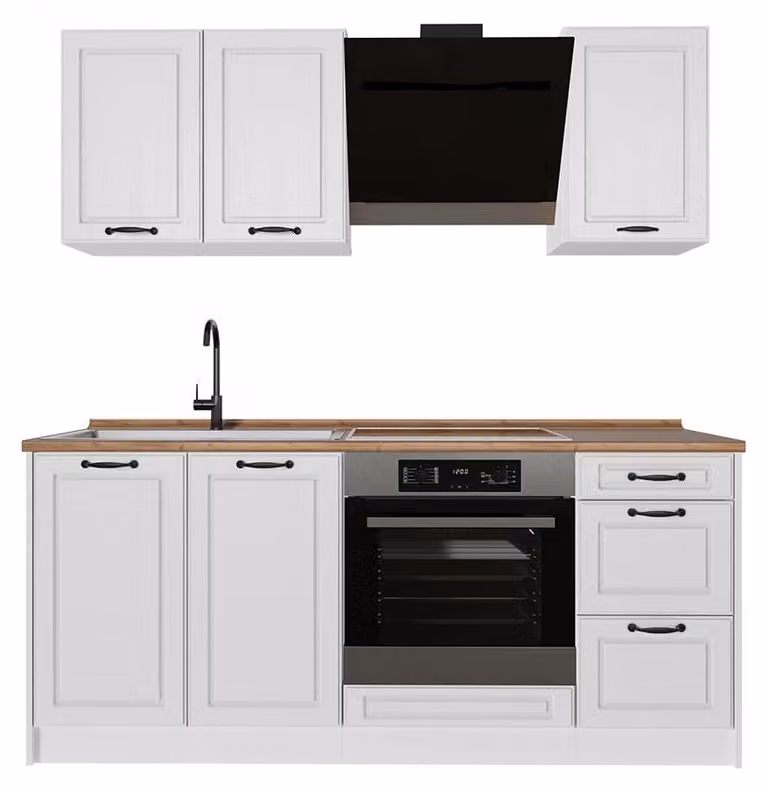 Cucina monoblocco Vicco R-Line Bianco country/Bianco 180 cm senza piano di lavoro, Model 67821