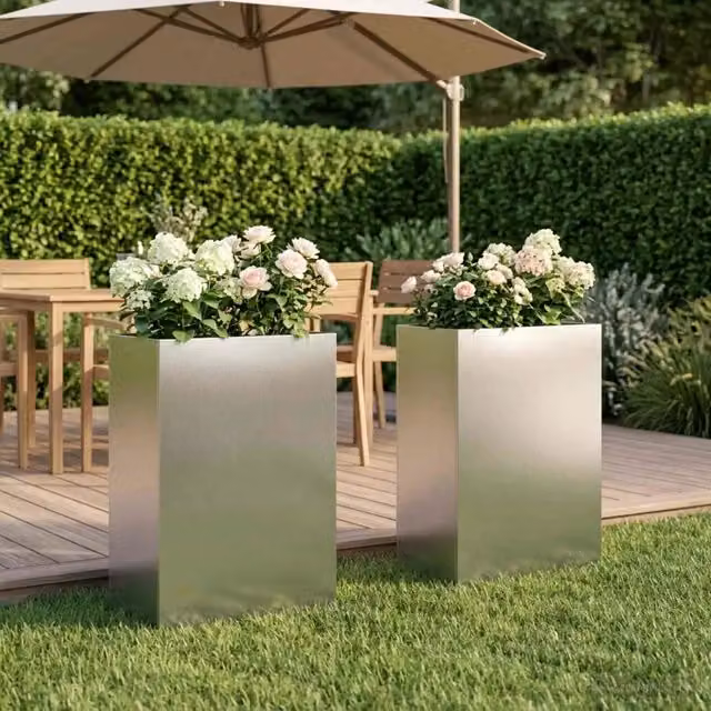 Vaso da giardino 2 pz Argento 50 x 30 x 75 cm Acciaio Inox 8005549