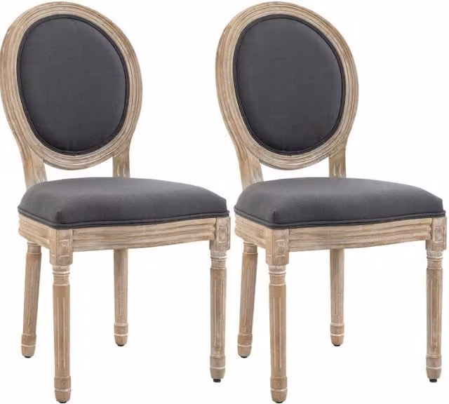 Set di 2 sedie da pranzo grigie con schienale, rivestimento effetto lino e gambe in legno naturale