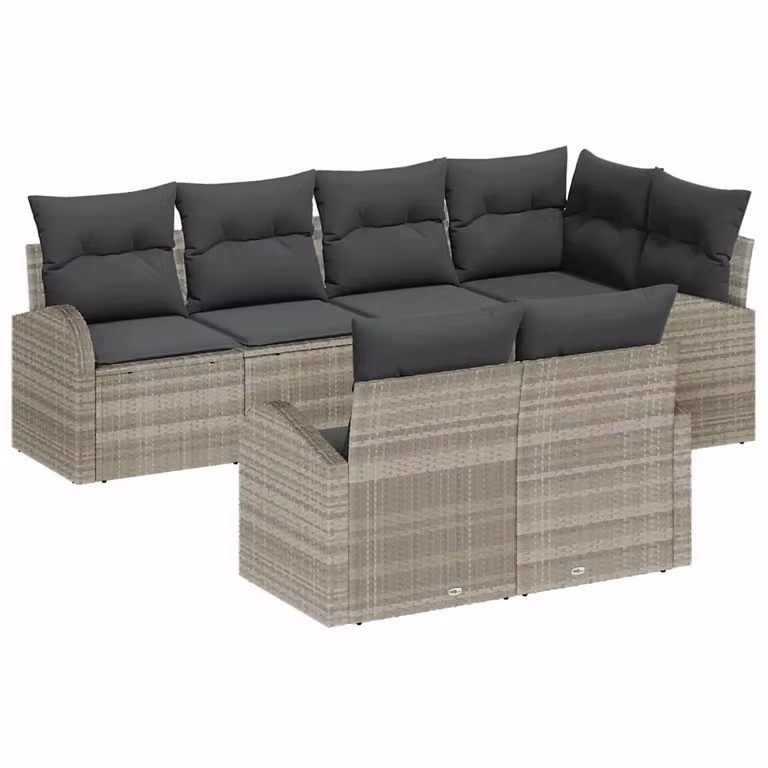 Set Divano da Giardino vidaXL 7 Pezzi in Polyrattan Grigio con Cuscini e Copertura Antivento