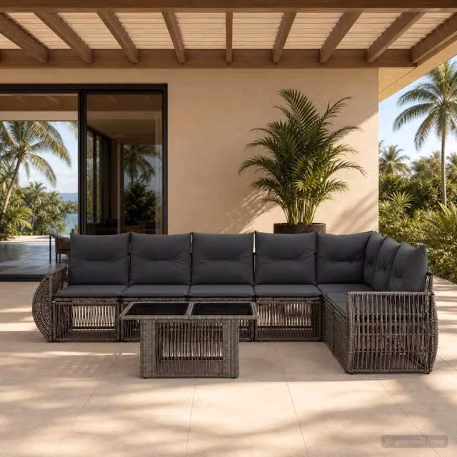 Set Divano da Giardino a L con Tavolino vidaXL in Polyrattan Grigio e Antracite con Cuscini – 1