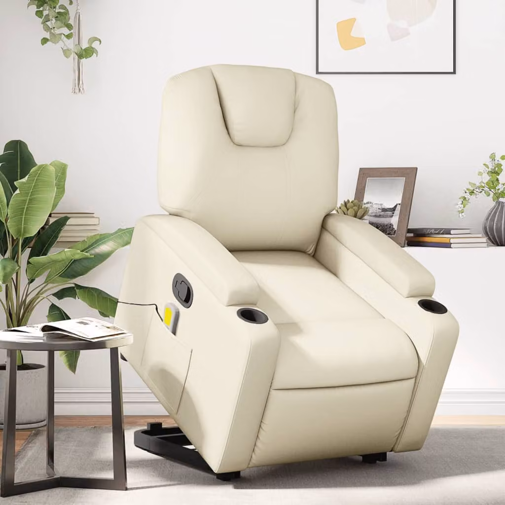 Poltrona Alzapersona Reclinabile con Massaggio vidaXL in Similpelle Beige – 1