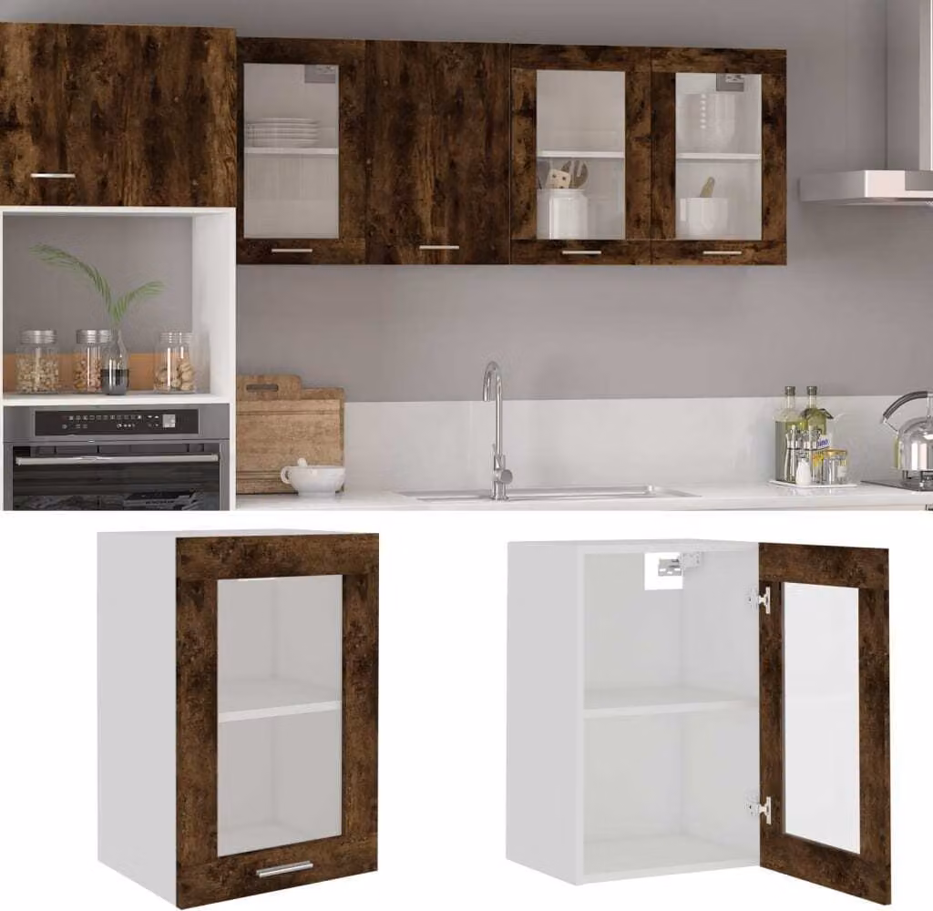 The Living Store parete attrezzata vetro rovere fumé 40x31x60 cm materiale legno