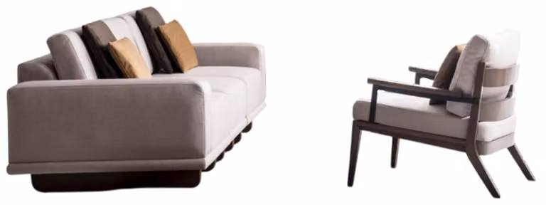 Elegante Braun-Beige Sofagarnitur Stilvoller 3-Sitzer Textilsessel