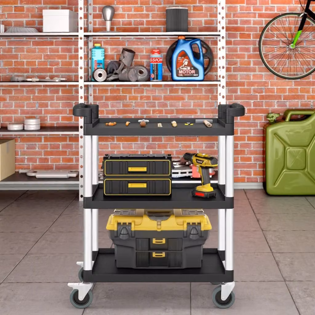 Carrello di servizio Design Mania a 3 livelli con ruote bloccabili e maniglie in alluminio, Nero e Argento – 2