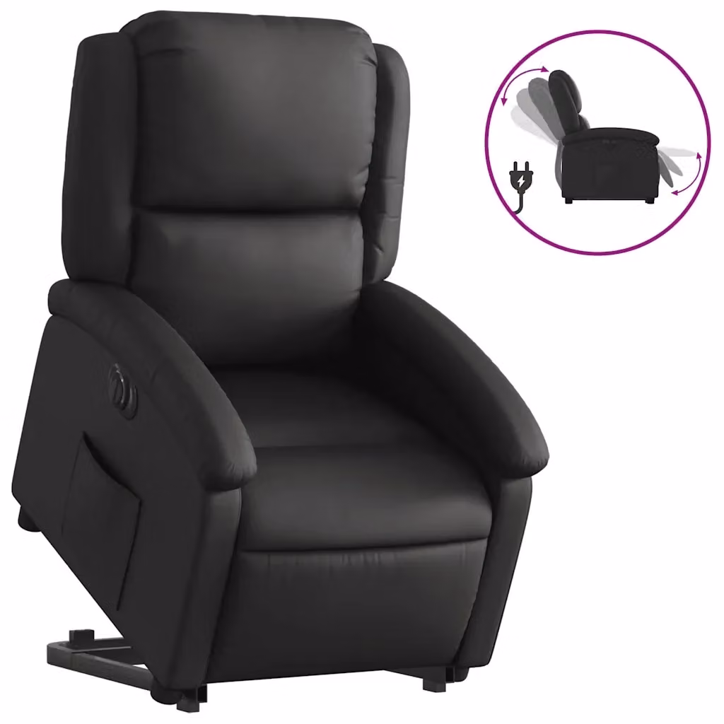 Poltrona Alzapersona Reclinabile Elettrica vidaXL in Vera Pelle Nera con Braccioli e Supporto per Senior – 2