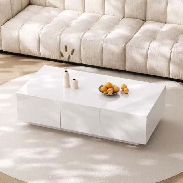 Tavolino da caff¨¨, tavolino da soggiorno lucido con struttura contenitore push-pull, cassetti a doppia faccia