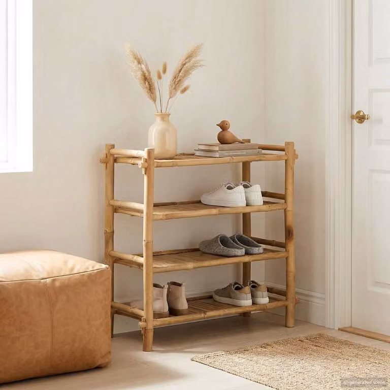 Scarpiera moderna vidaXL in bambù beige con scaffale e 4 ripiani