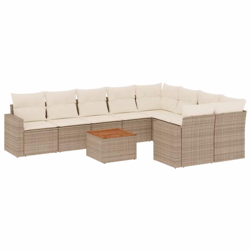 Set Divano da Giardino 10 pz con Cuscini Beige in Polyrattan