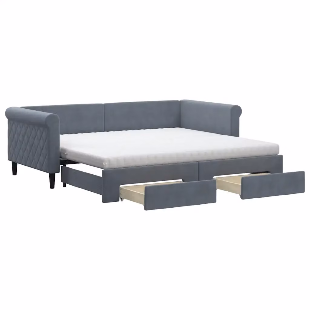 Divano Letto Estraibile con Cassetti vidaXL in Velluto Grigio per Soggiorno e Camera da Letto L/P/H: 190 x 90 cm – 2