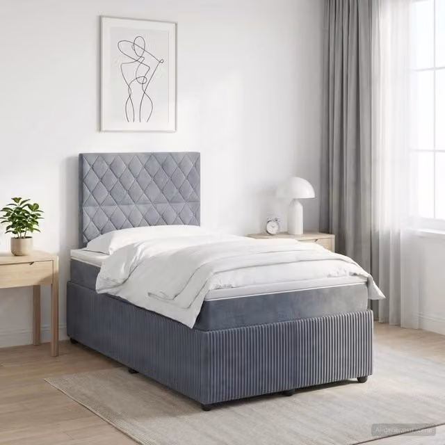 Letto box spring con materasso vidaXL in tessuto grigio e bianco L/P: 120 x 200 cm – 1