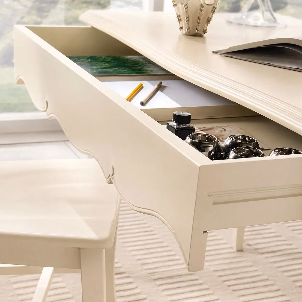 Scrivania shabby chic in legno con 1 cassetto Mobili 2G L: 120 cm, P: 65 cm, H: 78 cm – 1