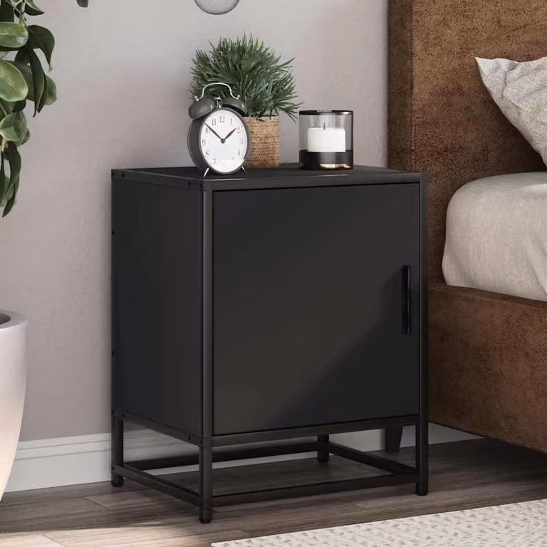 Set di 2 comodini vidaXL neri in legno multistrato e metallo per camera da letto, L 40 cm x P 31 cm x H 50 cm