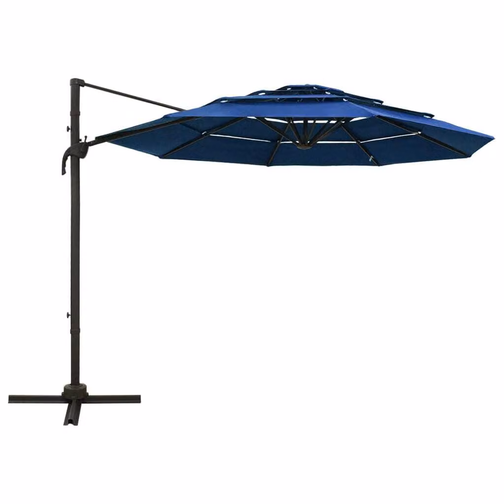 vidaXL Ombrellone con palo in alluminio a 4 strati azzurro 3x3 m