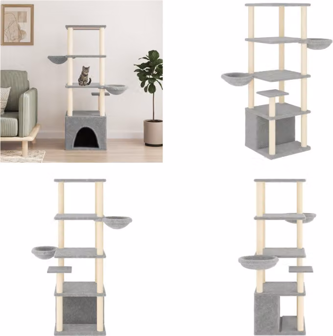 vidaXL Graffiatoio con tiragraffi in sisal grigio chiaro 147 cm - Graffiatoio - Alberi da graffio - Torre per gatti - Mobili per gatti